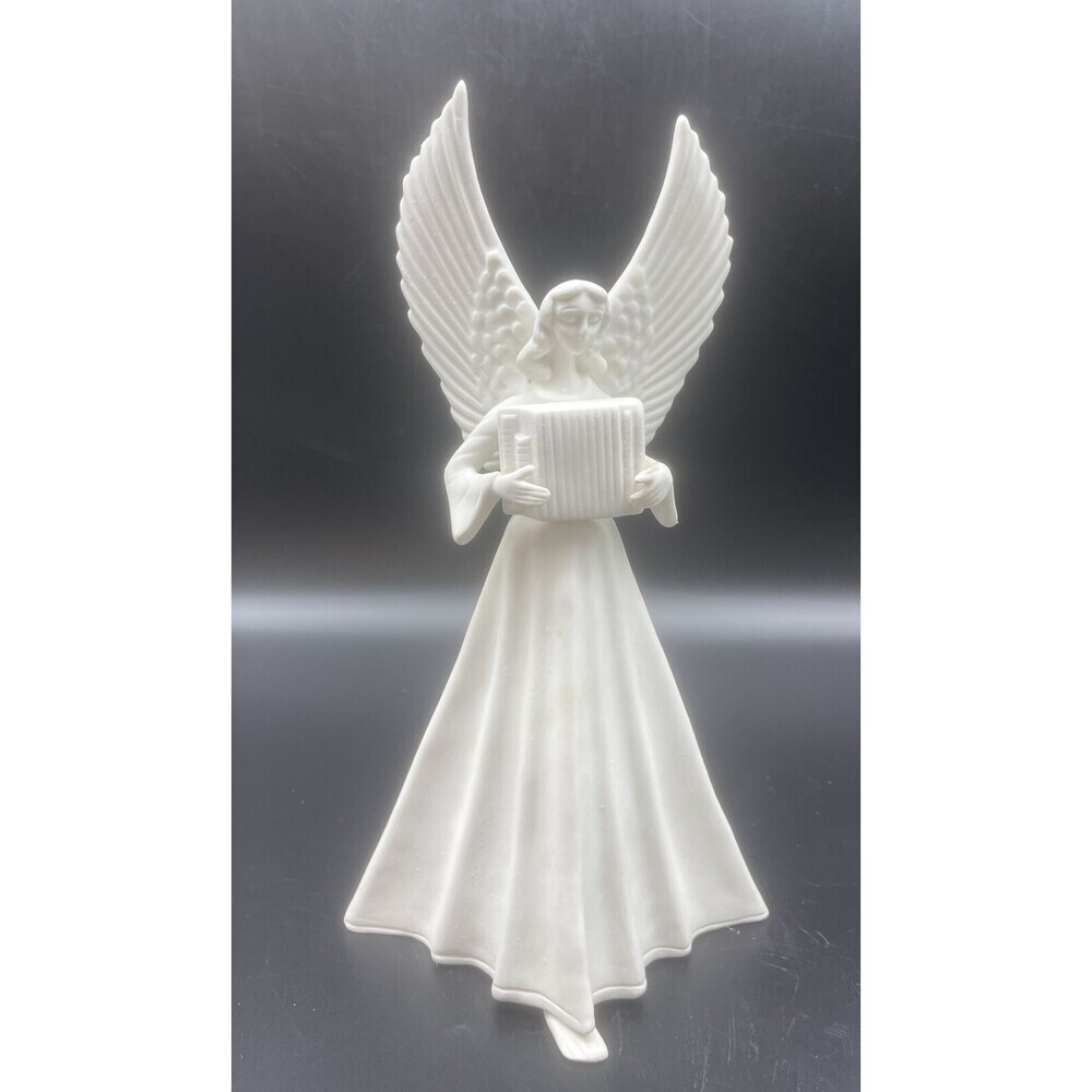 VTG Mirmasu Porcelain Bisque Angel Playing The ACCORDION Figurine 12”